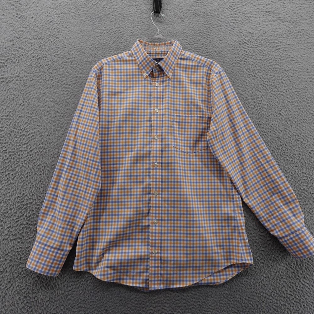 Charles Tyrwhitt Non Iron Dress Shirt Large Blue Yellow Plaid Long Sleeve Mens
